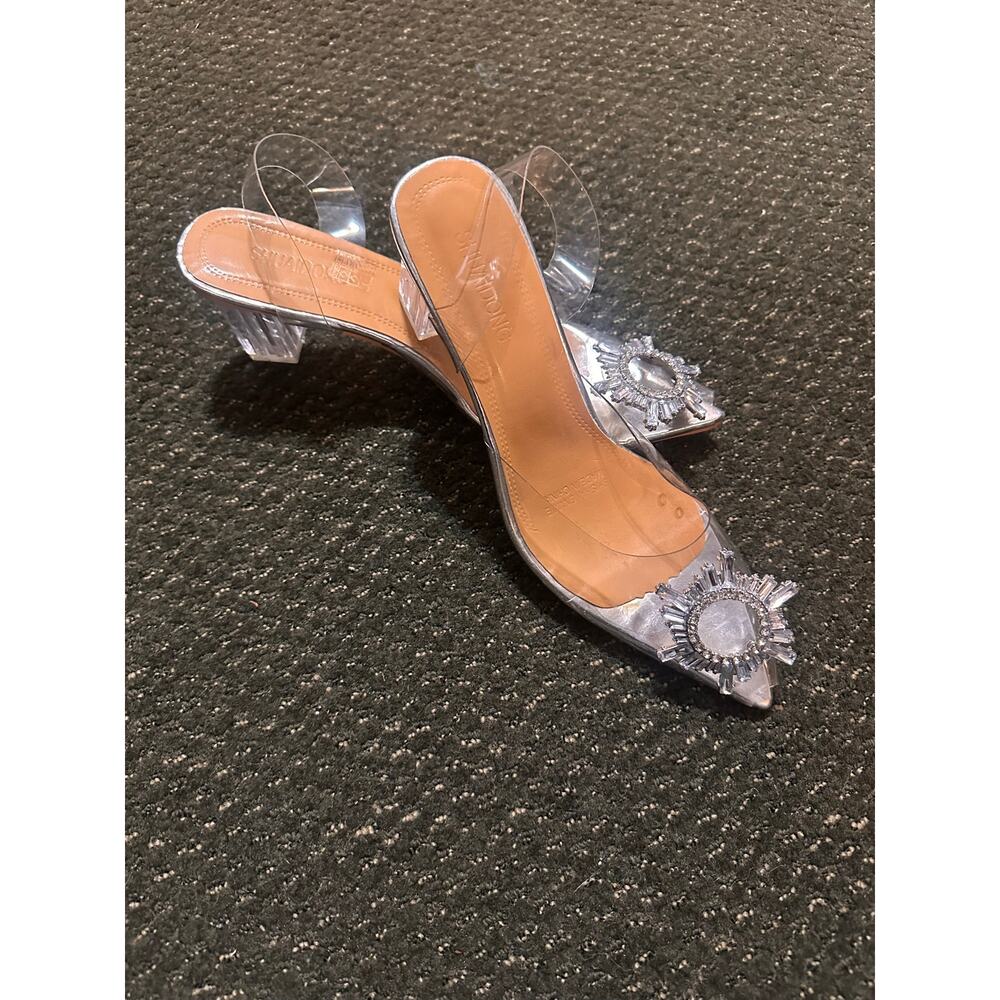 Clear Transparent Pointed Toe Slingback Pumps w/Rhinestone Sunburst Brooch NEW - Picture 5 of 6